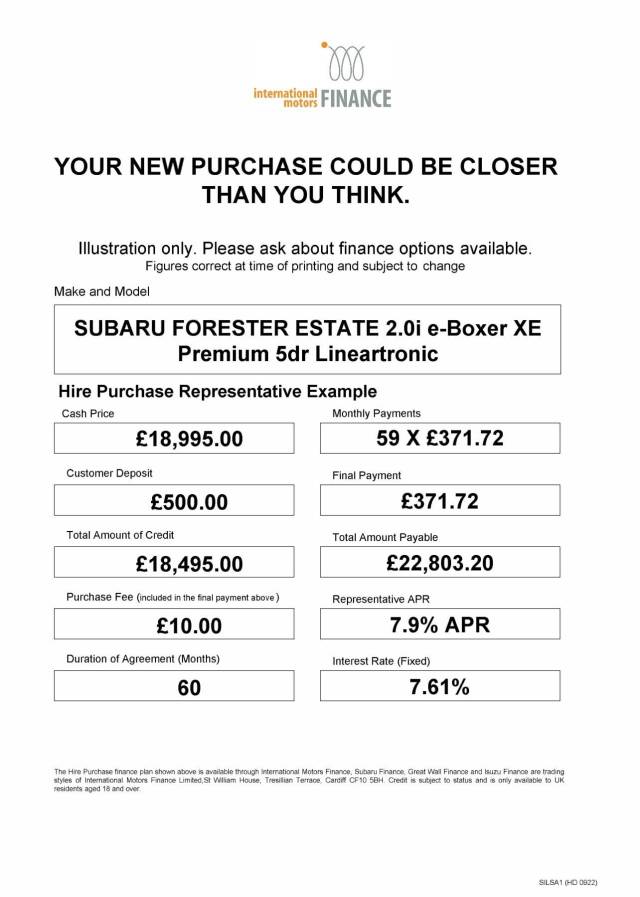 2019 Subaru Forester 2.0i e-Boxer XE Premium 5dr Lineartronic